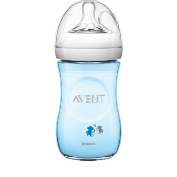 Biberon Philips Avent SCF621/17, cu tetina debit lent, 260 ml, 1 luna+, Albastru Biberon Philips Avent SCF621/17, cu tetina debit lent, 260 ml, 1 luna+, Albastru