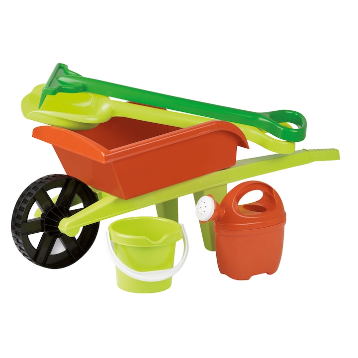 Set jucarii nisip Androni - Set gradinarit, roaba cu galetusa, stropitoare, forme si accesorii