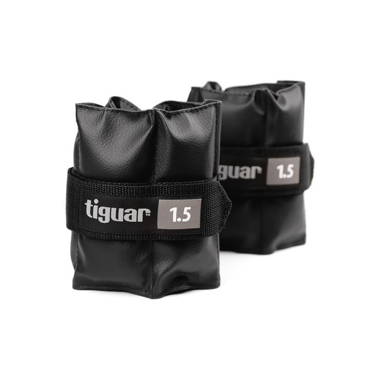 Set 2 greutati fitness, Tiguar, 2 x 1.5 Kg , prindere velcro, negru