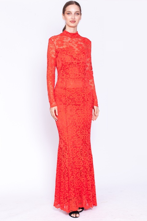 Дантелена рокля тип русалка, Joy Patterns&Design, Червена, 36