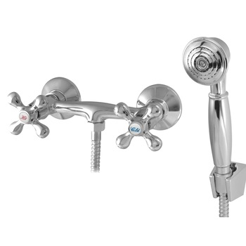 Baterie baie dus cu para si furtun dus , stilo , crom, dublacomanda Baterie baie dus cu para si furtun dus , stilo , crom, dublacomanda