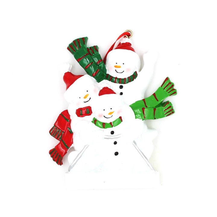 Decoratiune de Craciun cu magnet, Gift Design, familie oameni de zapada, multicolor, 9x9 cm