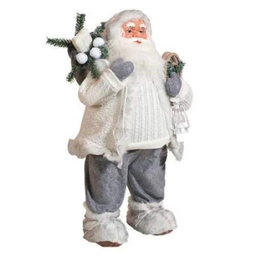 Decoratiune de sarbatori Mos Craciun Alb cu felinar, 80 cm