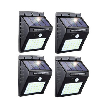 Set 4 lampi solare de perete cu senzor de miscare si lumina, 30 LED-uri, Negru Set 4 lampi solare de perete cu senzor de miscare si lumina, 30 LED-uri, Negru