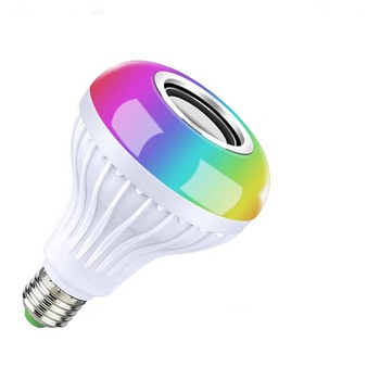 Bec inteligent cu difuzor, E27, tip boxa, 12W, bluetooth, controlabil prin aplicatie Android/iOS, LED RGBW si adaptor de priza 220V Bec inteligent cu difuzor, E27, tip boxa, 12W, bluetooth, controlabil prin aplicatie Android/iOS, LED RGBW si adaptor de priza 220V