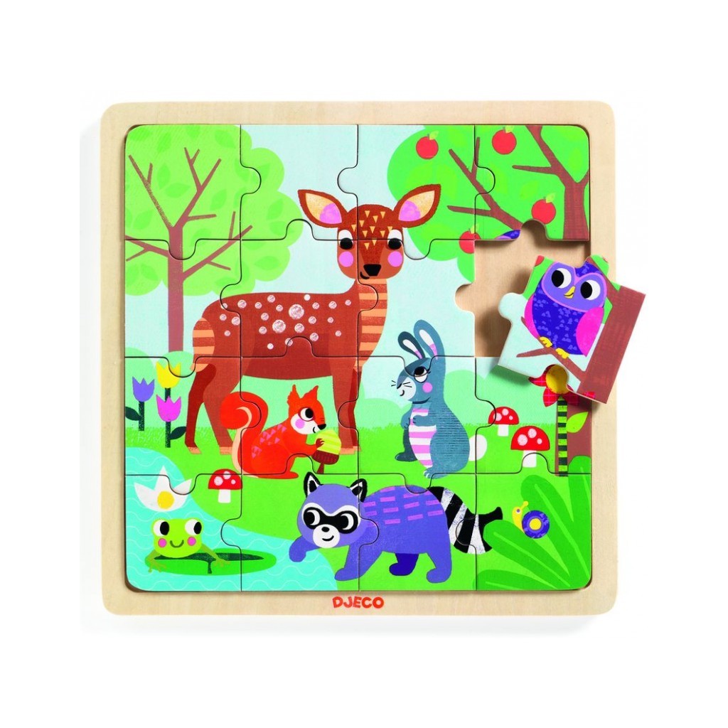 Puzzle lemn animale in padure 16 piese Djeco
