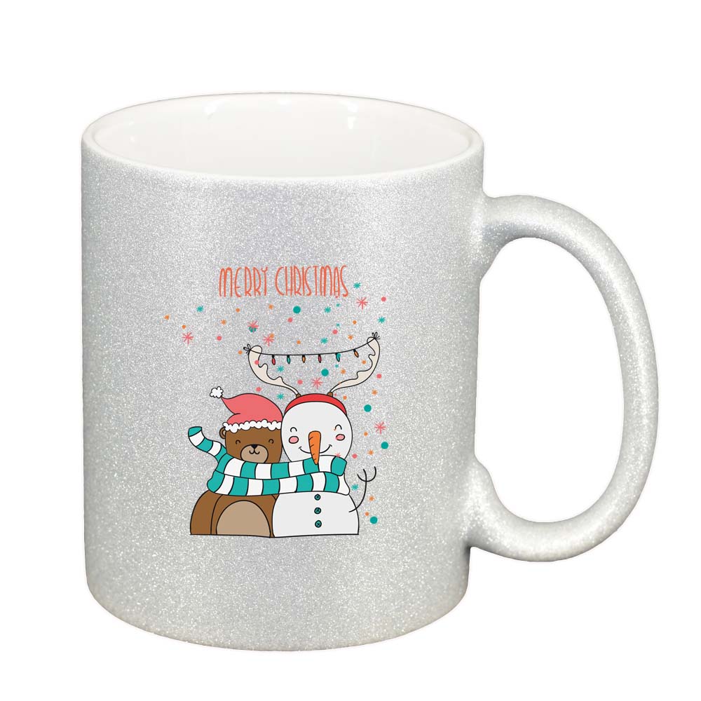 Cana Craciun Fericit / Merry Christmas, argintiu sidefata glitter, 330ml, D1545