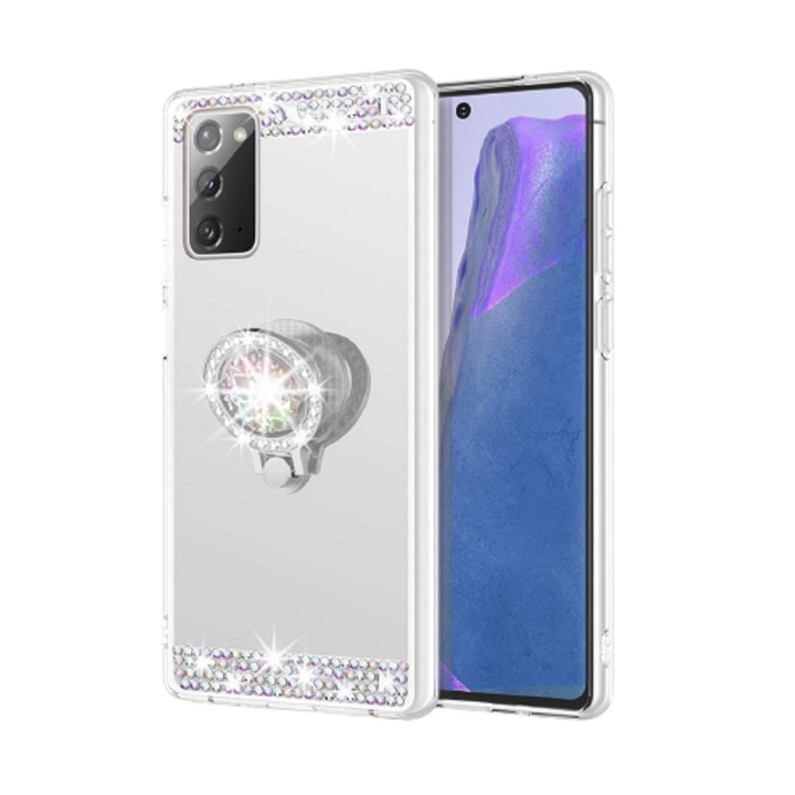Kavicsos tükörtok gyűrűvel, amely kompatibilis a Samsung Galaxy Note 20 Silver készülékkel