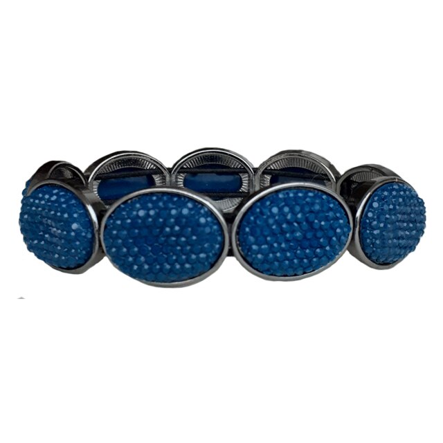 Bratara elastica dama, albastru/gri, 2.2 cm lungime pietre