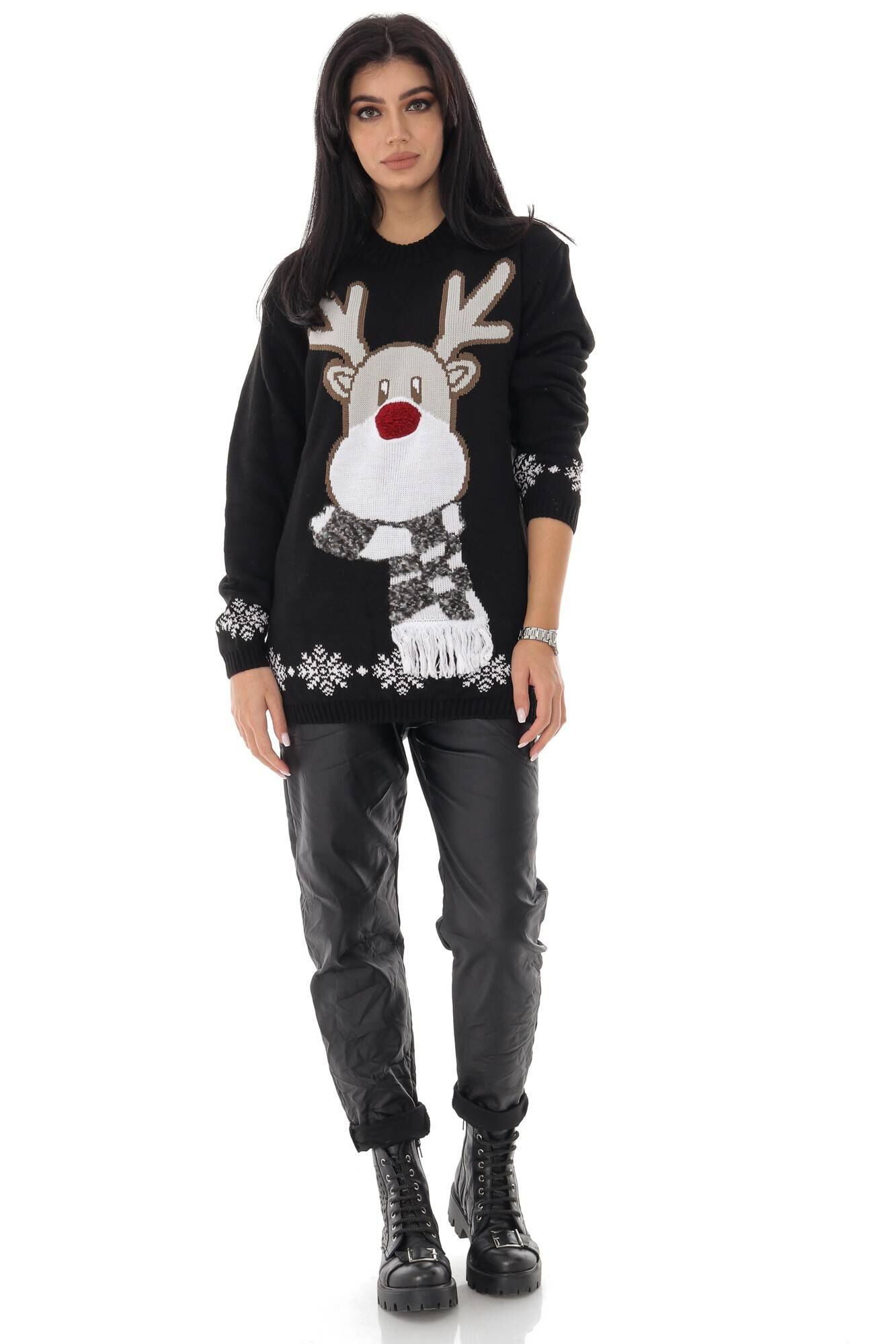 Pulover de dama, oversize, ROH, cu ren, de Craciun - BR2366