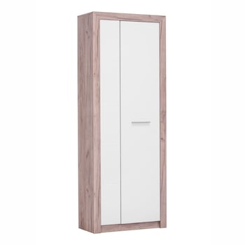 Dulap hol YANA, cu o agatatoare si rafturi, stejar gri + folie lucioasa alba, 2 usi, 730 x 350 x 194.5 mm, 2C Dulap hol YANA, cu o agatatoare si rafturi, stejar gri + folie lucioasa alba, 2 usi, 730 x 350 x 194.5 mm, 2C