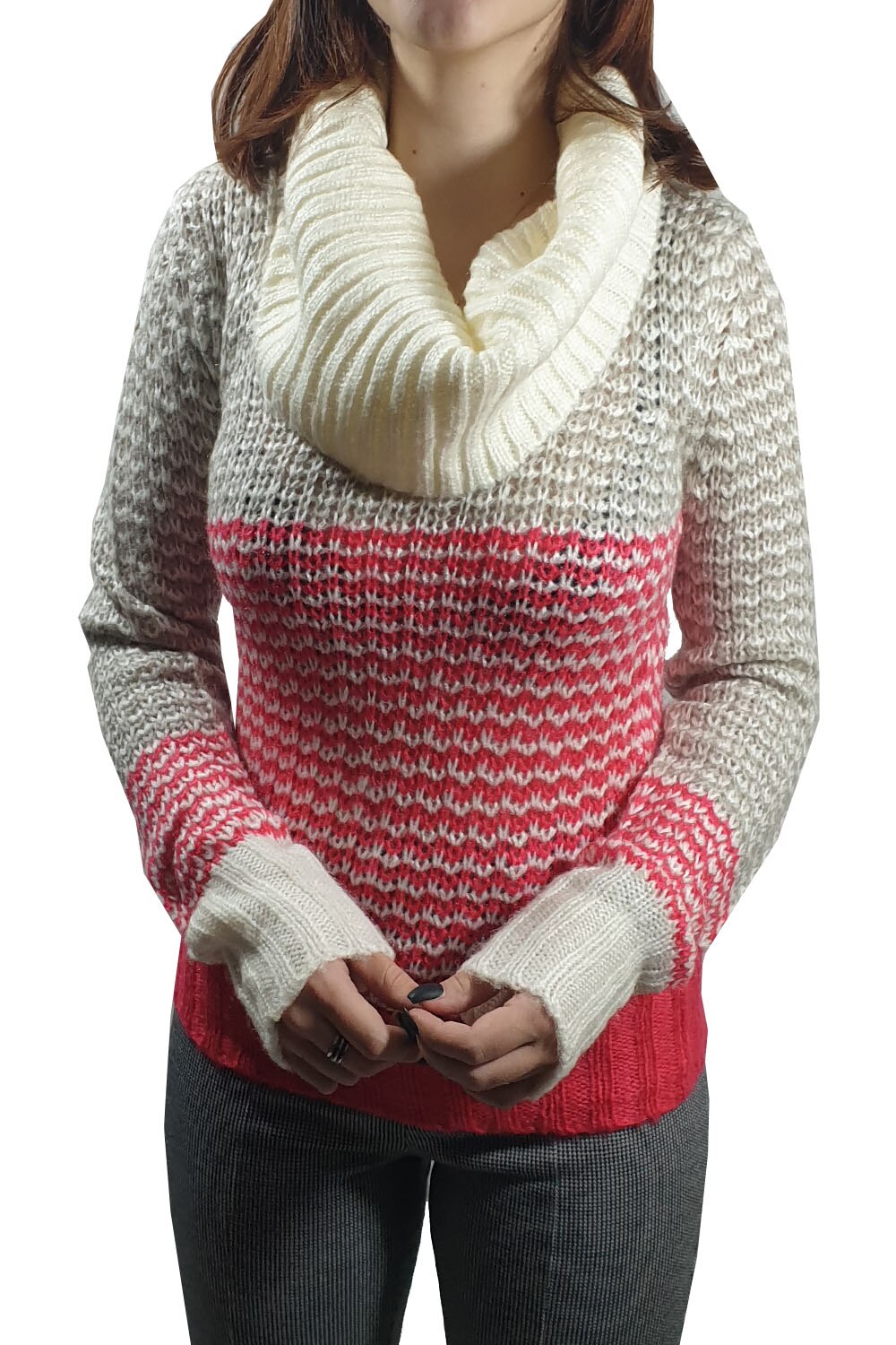 Pulover dama Tally Weijl , alb/gri/rosu, S