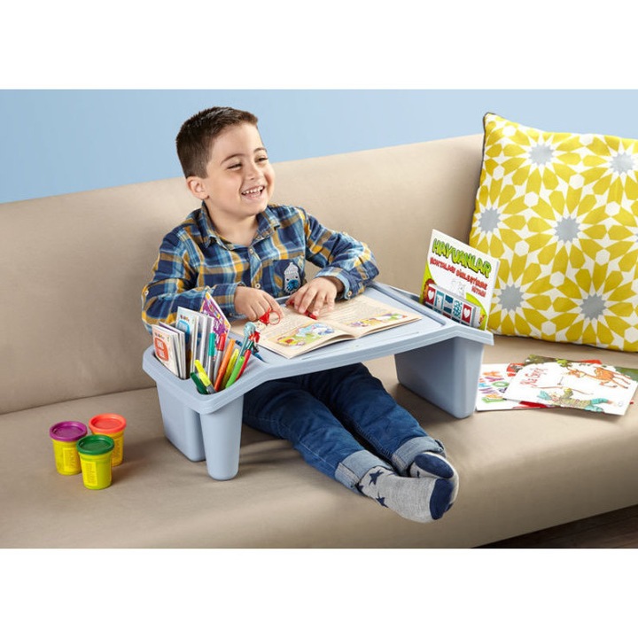 Masa birou pentru activitati de culoare gri, cu 3 spatii de depoziatre carti, creioane sau alte lucruri, pentru copii, ATS