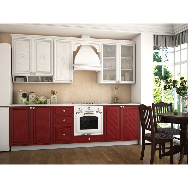 Set Bucatarie, VERSAILLES 2.6m MDF, 260x60x220cm, Rosu