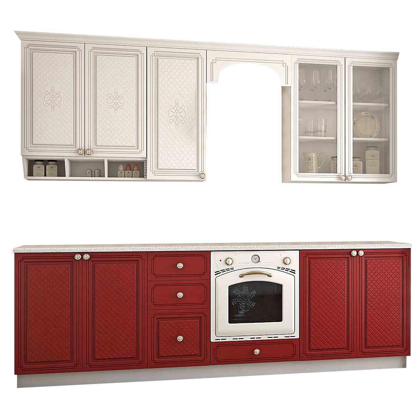 Set Bucatarie, VERSAILLES 2.6m MDF, 260x60x220cm, Rosu