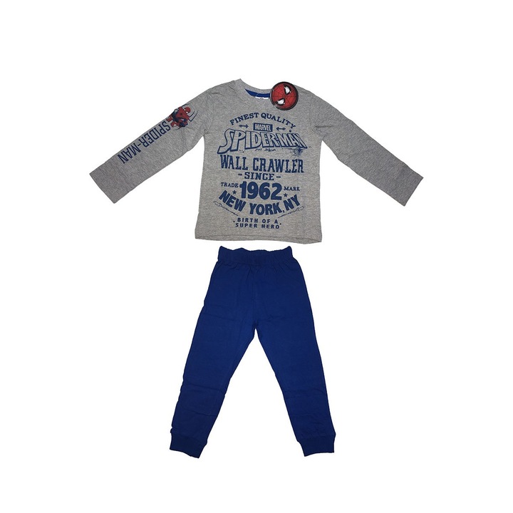 Pijama baieti, Spiderman, bluza si pantaloni, gri, 6 ani