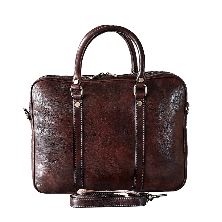 Geanta dama pentru laptop din piele naturala, util land, maro, DS120B