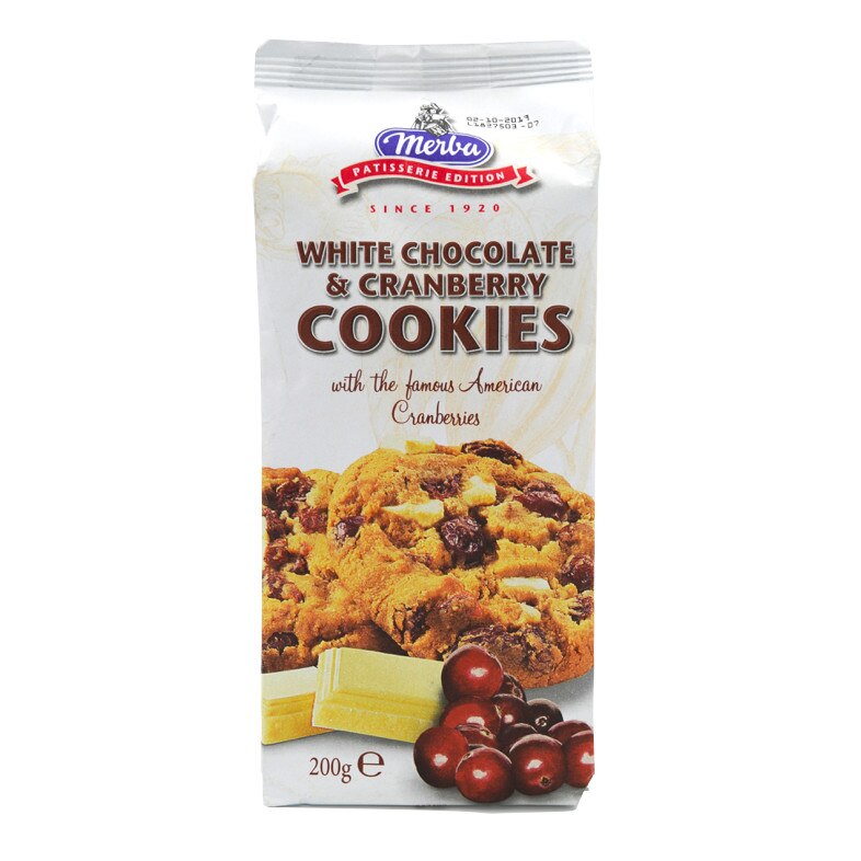 Cookies cu Ciocolata Alba si Cranberry Merba 200g