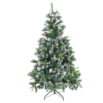 Brad artificial de Craciun, decorat cu conuri , model cu ramuri inghetate, 690 varfuri, 180 cm, suport inclus Brad artificial de Craciun, decorat cu conuri , model cu ramuri inghetate, 690 varfuri, 180 cm, suport inclus