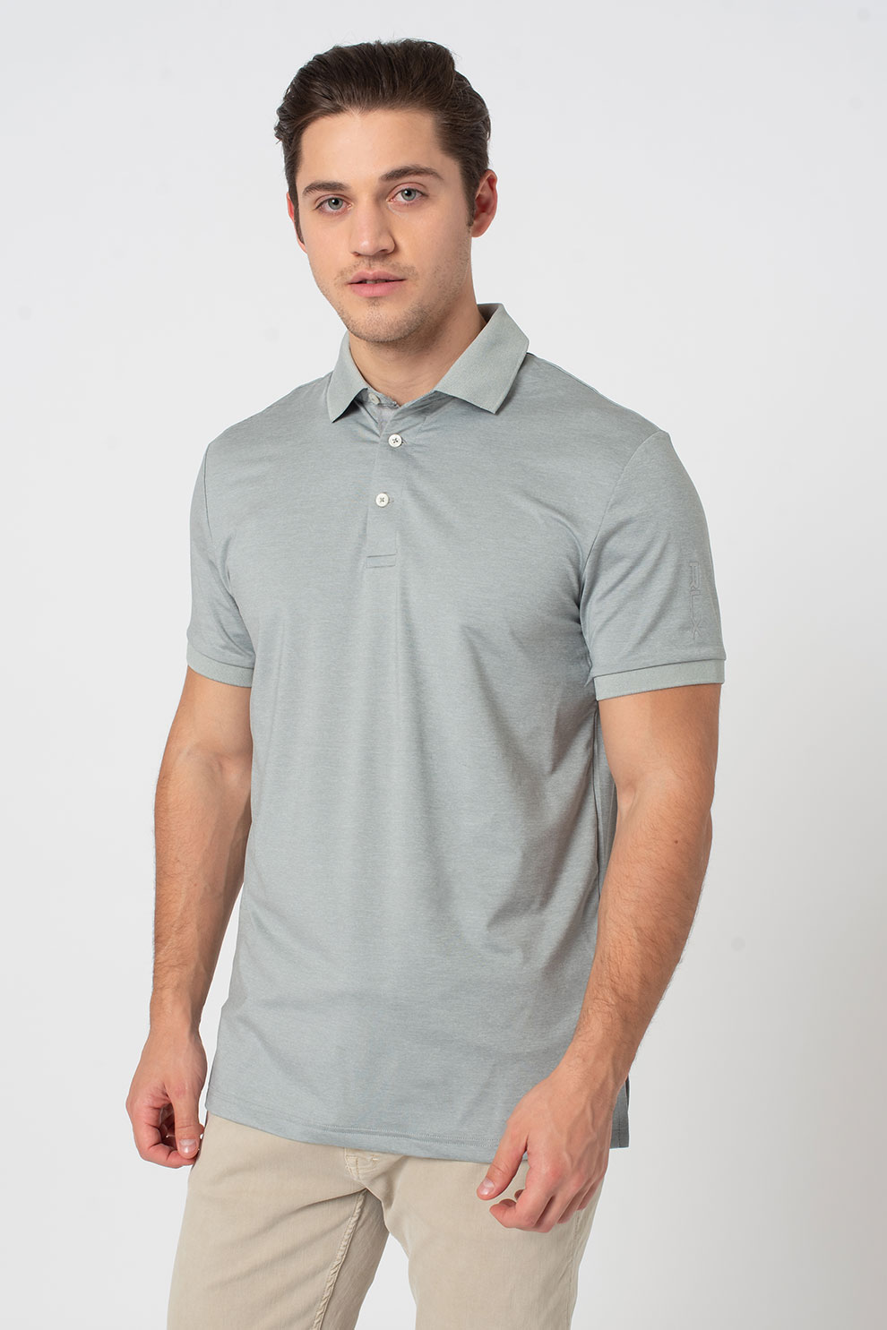 Polo Ralph Lauren, Tricou polo cu fenta cu nasturi, Gri