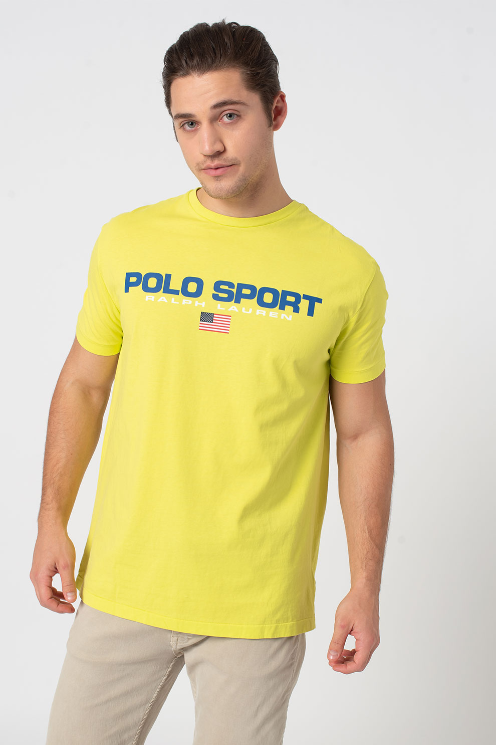 Polo Ralph Lauren, Tricou cu decolteu la baza gatului si imprimeu logo, Verde lime