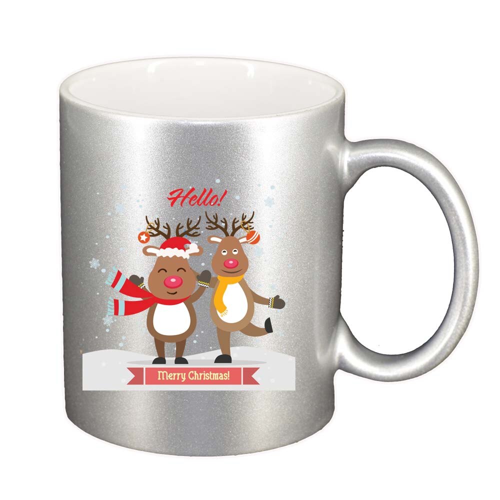 Cana Craciun Fericit / Merry Christmas, argintiu sidefata, 330ml, D1536