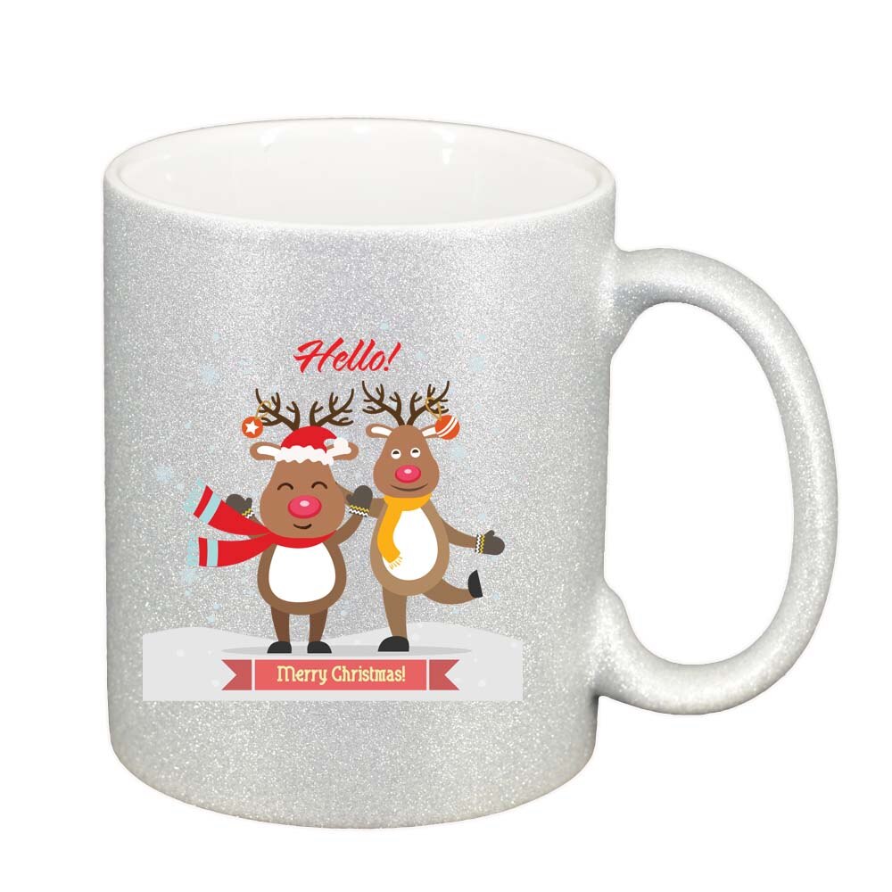 Cana Craciun Fericit / Merry Christmas, argintiu sidefata glitter, 330ml, D1536