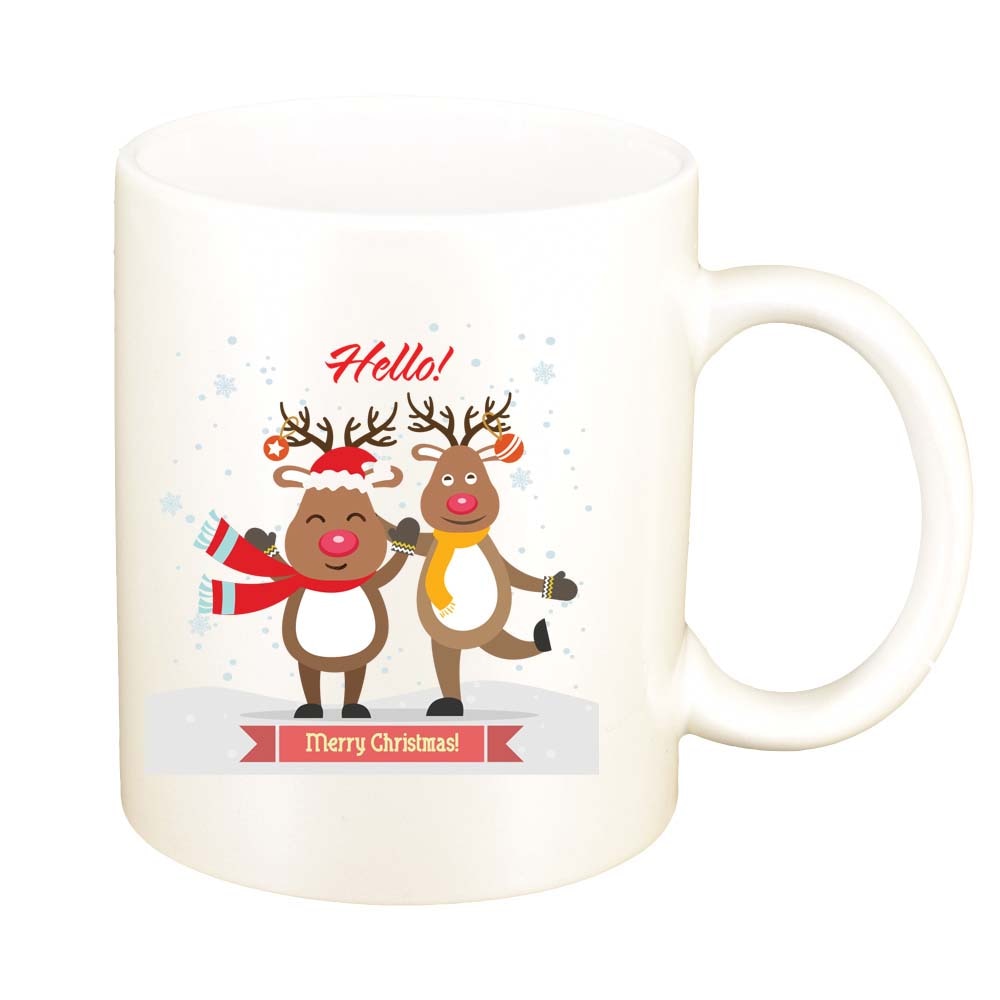 Cana Craciun Fericit / Merry Christmas, alb sidefata, 330ml, D1536