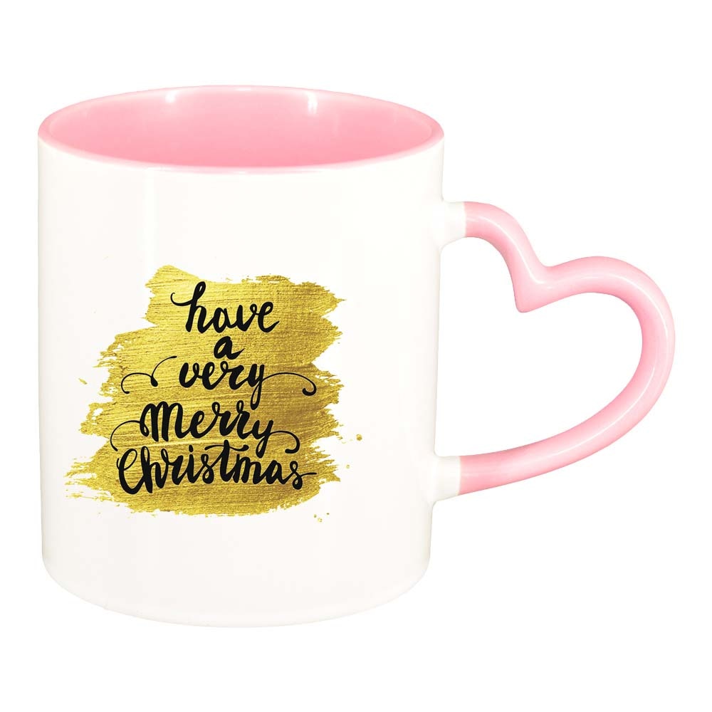 Cana Craciun Fericit / Merry Christmas, interior roz, maner inima, 330ml, D1535