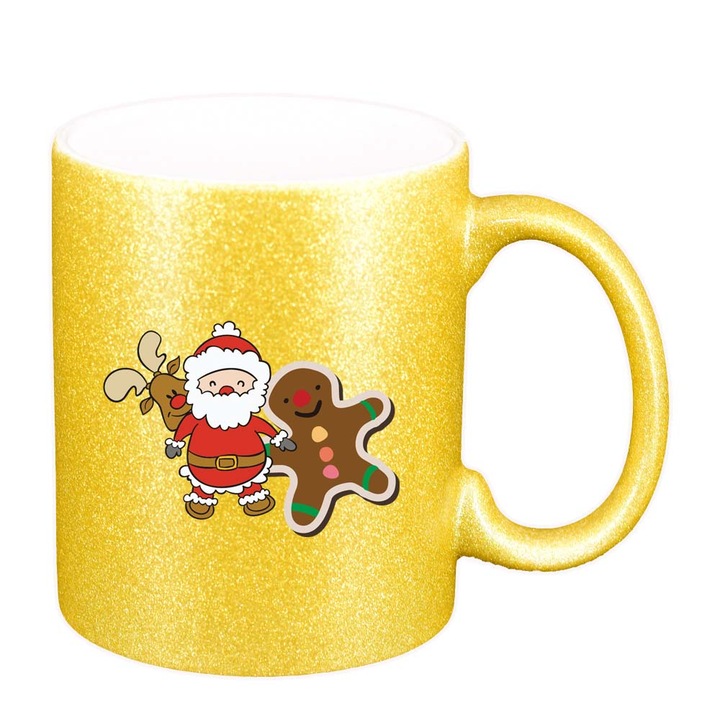 Cana Craciun Fericit / Merry Christmas, auriu sidefata glitter, 330ml, D1540