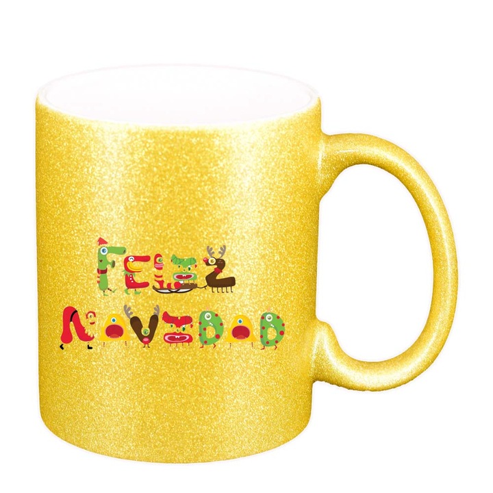 Cana Craciun Fericit / Merry Christmas, auriu sidefata glitter, 330ml, D1539