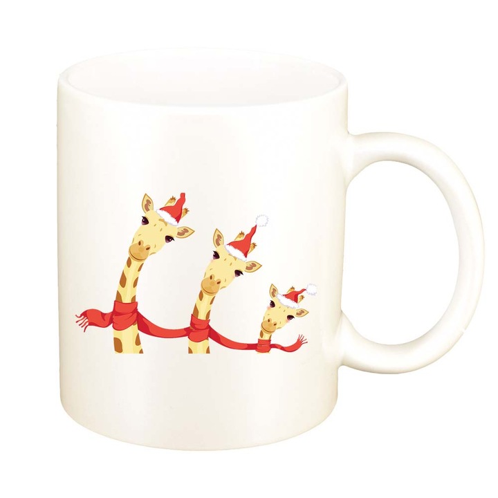 Cana Craciun Fericit / Merry Christmas, alb sidefata, 330ml, D1541