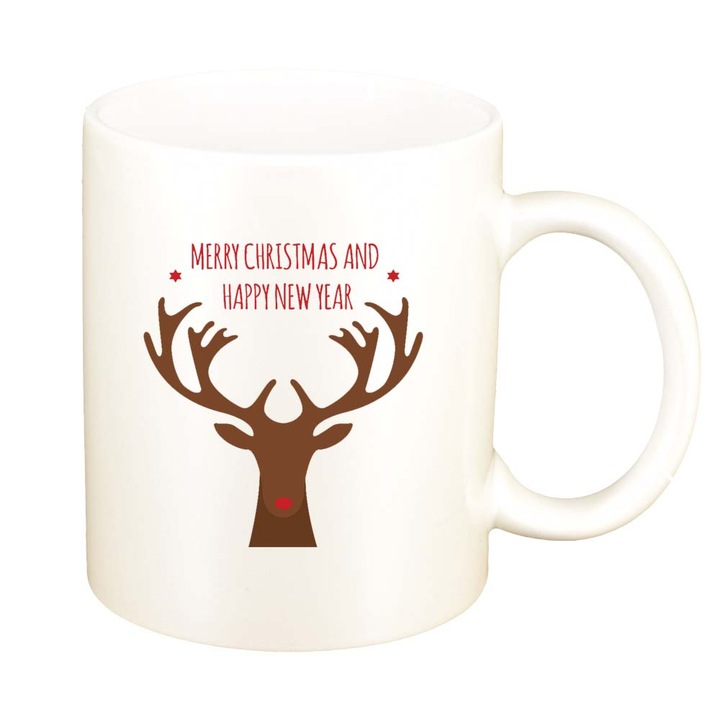 Cana Craciun Fericit / Merry Christmas, alb sidefata, 330ml, D1543