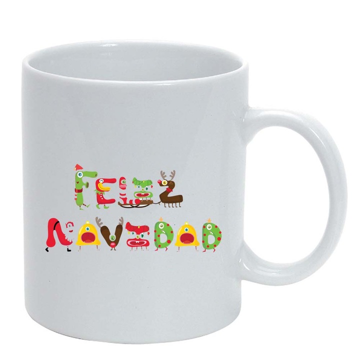 Cana Craciun Fericit / Merry Christmas, alb, 330ml, D1539