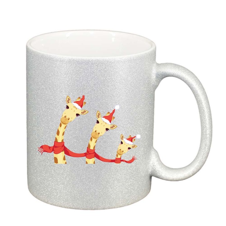 Cana Craciun Fericit / Merry Christmas, argintiu sidefata glitter, 330ml, D1541