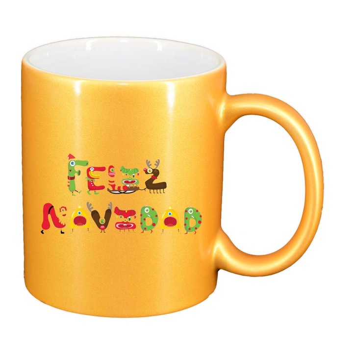 Cana Craciun Fericit / Merry Christmas, auriu sidefata, 330ml, D1539