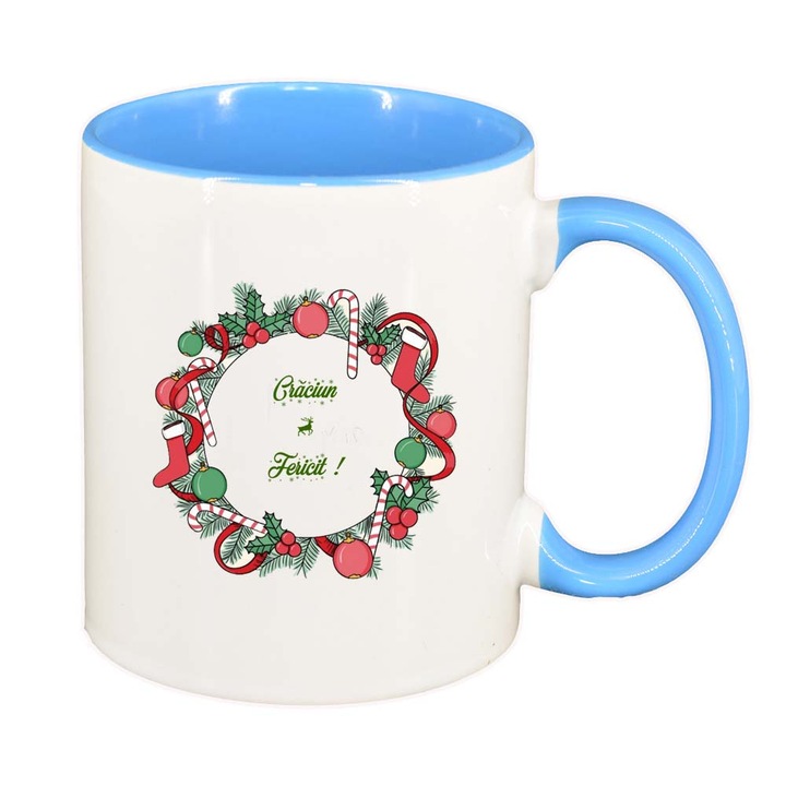 Cana Craciun Fericit / Merry Christmas, interior albastru, 330ml, D1547