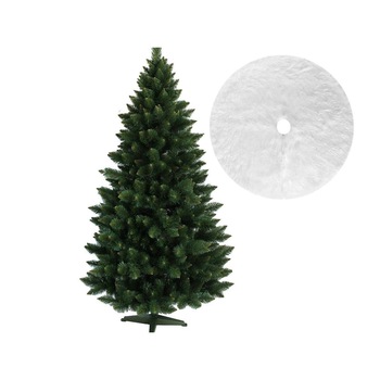 Brad artificial de Craciun, Verde Himalaya 220 cm cu suport Si Covor rotund din blana artificiala, diametru 122 cm, alb Brad artificial de Craciun, Verde Himalaya 220 cm cu suport Si Covor rotund din blana artificiala, diametru 122 cm, alb