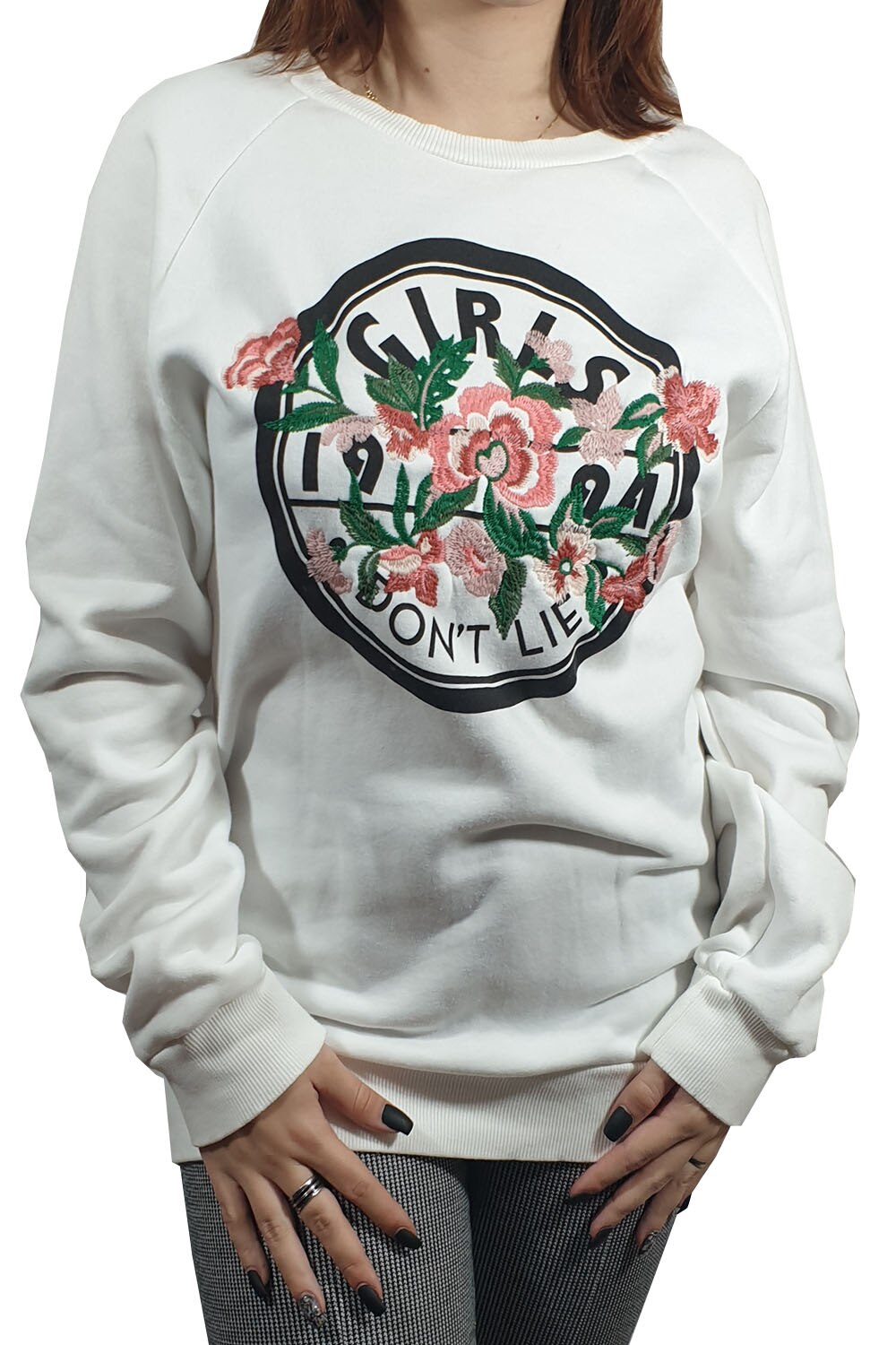 Bluza dama Tally Weijl, alb cu imprimeu floral si text, L