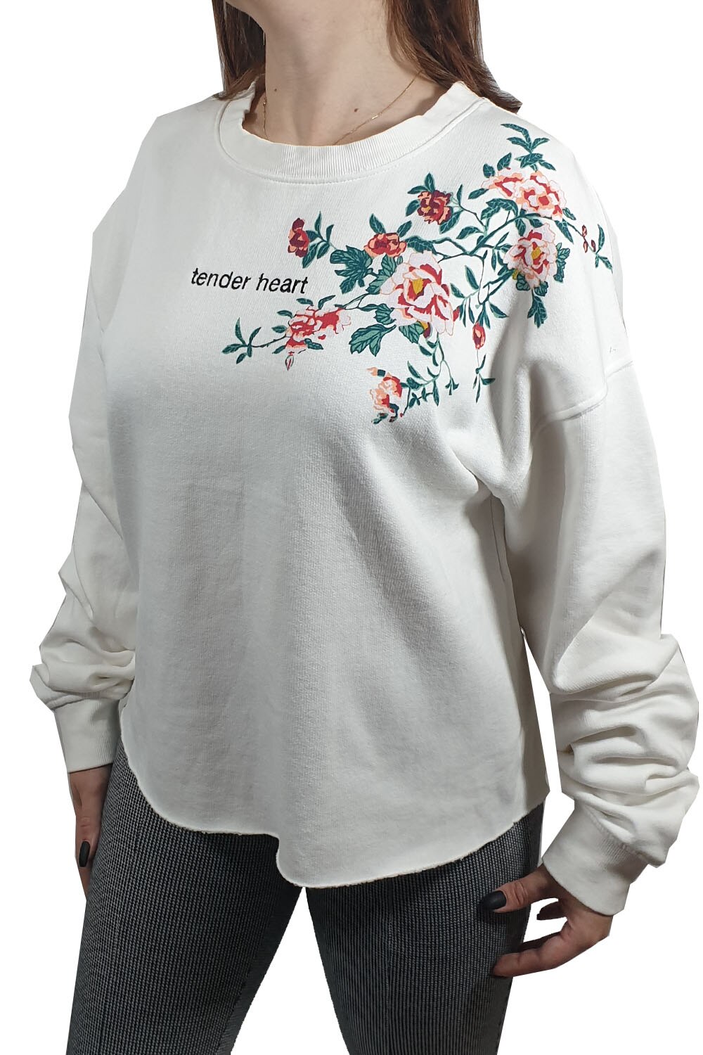 Bluza Tally Weijl, alb cu imprimeu floral si text, L