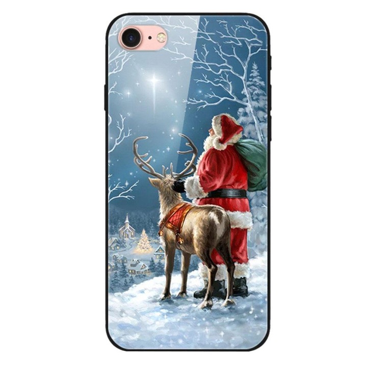Husa Craciun compatibil cu Apple iPhone SE 2 model Glass Santa's Reindeer, Antisoc, TPU Hybrid, Viceversa Multicolor