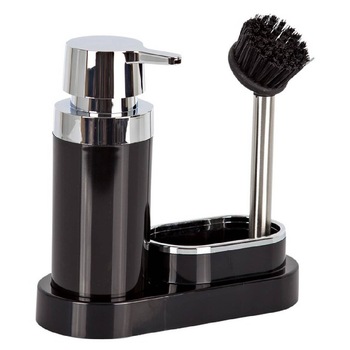 Dispenser detergent de vase, POLEN, Negru, cu suport pentru burete si perie, , 300 ml Dispenser detergent de vase, POLEN, Negru, cu suport pentru burete si perie, , 300 ml