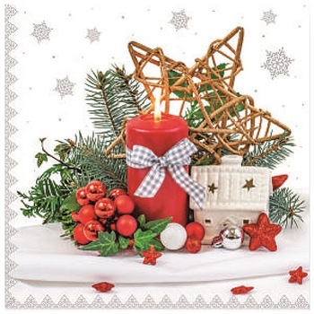 Set 20 servetele din hartie de Craciun - lumanare, stea, casuta, 33 x 33 cm Set 20 servetele din hartie de Craciun - lumanare, stea, casuta, 33 x 33 cm