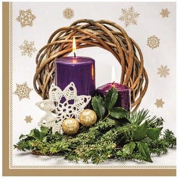 Set 20 servetele din hartie de Craciun - lumanari mov, 33 x 33 cm Set 20 servetele din hartie de Craciun - lumanari mov, 33 x 33 cm