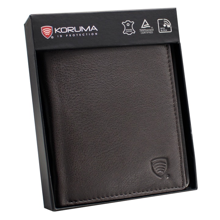 Portofel barbati, piele naturala, securitate RFID BLOCK, buzunar pentru buletin, Koruma SM-909GBR, Maro
