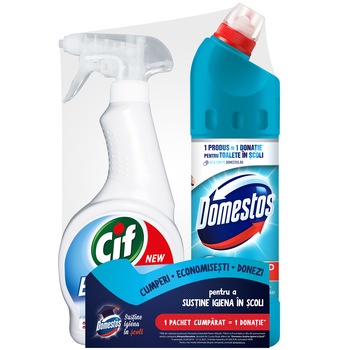 Pachet curatenie Domestos Atlantic 750 ml + Cif spray baie 500 ml Pachet curatenie Domestos Atlantic 750 ml + Cif spray baie 500 ml