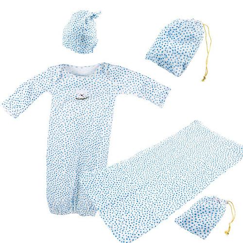 Set combinezon bebelusi Imaginarium Baby Bodysuit Set Blue, pentru nou nascut, culoare alb albastru, inclus caciulita, o paturica din muselina si 2 plase de tesatura