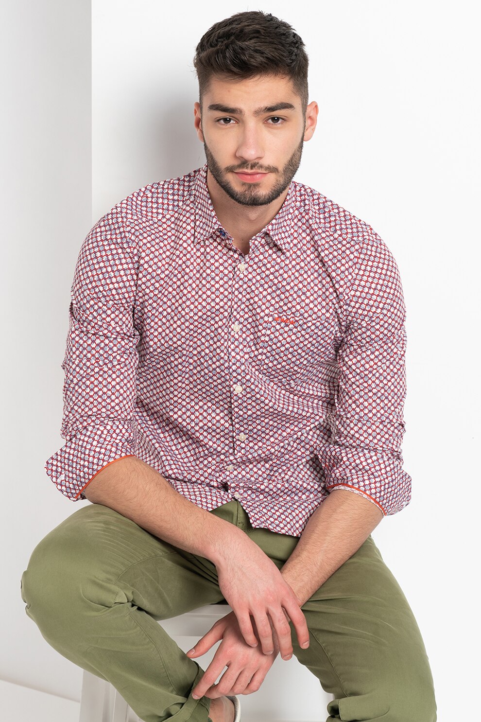 New Zealand Auckland, Camasa cu imprimeu si buzunar pe piept Darfield, Alb/Rosu/Albastru inchis, XL