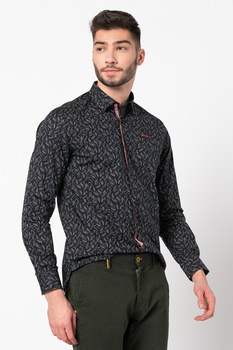 New Zealand Auckland, Camasa elastca cu model vegetal Waikohu, Bleumarin/Kaki, S New Zealand Auckland, Camasa elastca cu model vegetal Waikohu, Bleumarin/Kaki, S