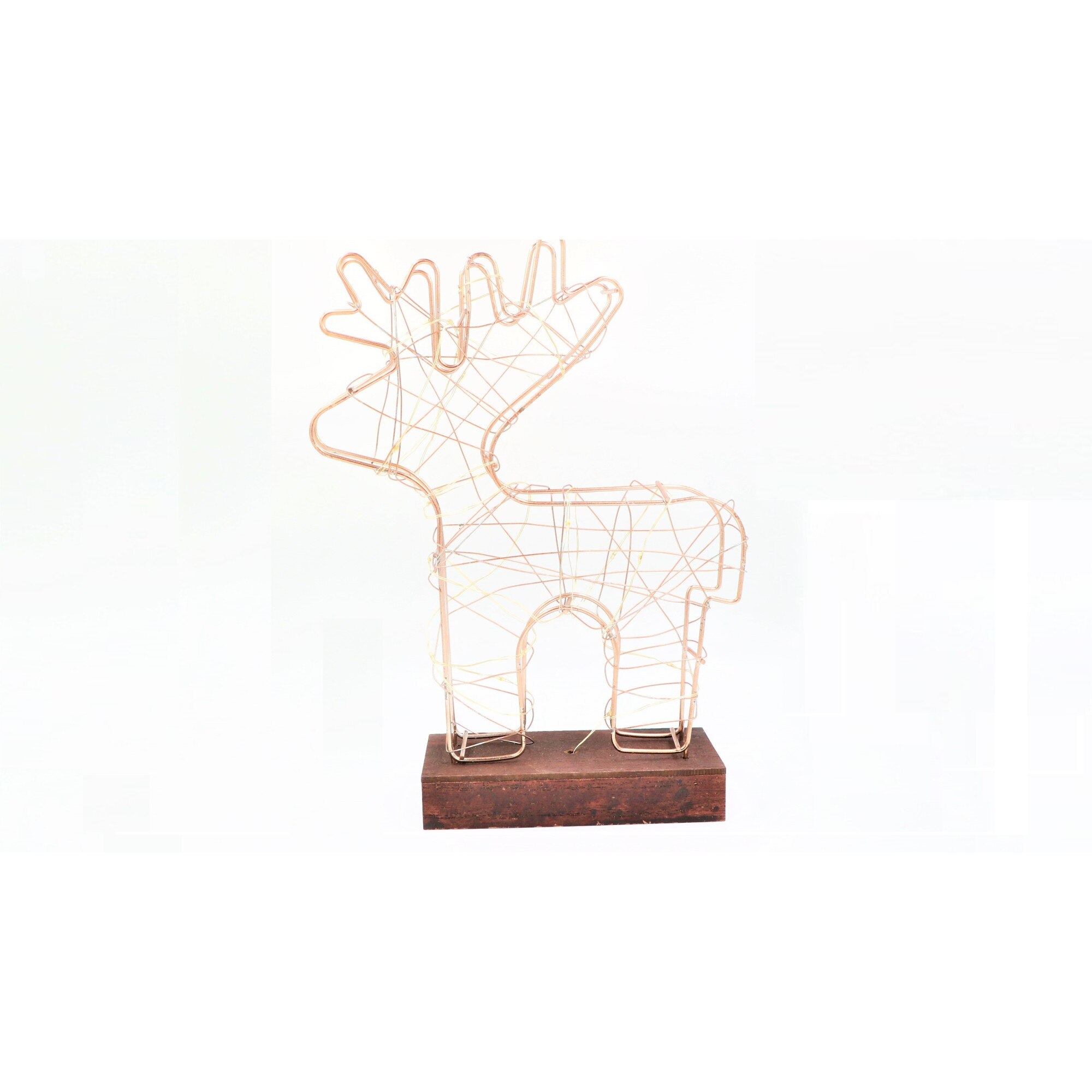 Decoratiune LED craciun, figurina luminoasa sub forma de ren, 20 de leduri cu suport din lemn, REN1